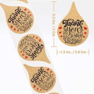 50 THANK YOU SO MUCH Stickers Teardrop with Hearts 1.5"
